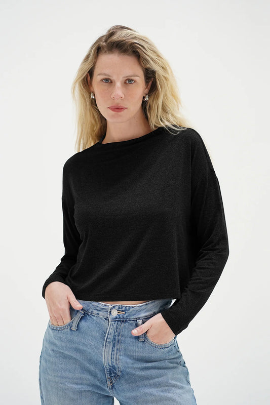Ava Spandex Jersey Long Sleeve in Black