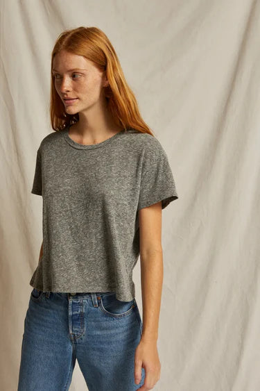 Harley Cotton Short Sleeve Boxy Crew Tee in Heather Grey