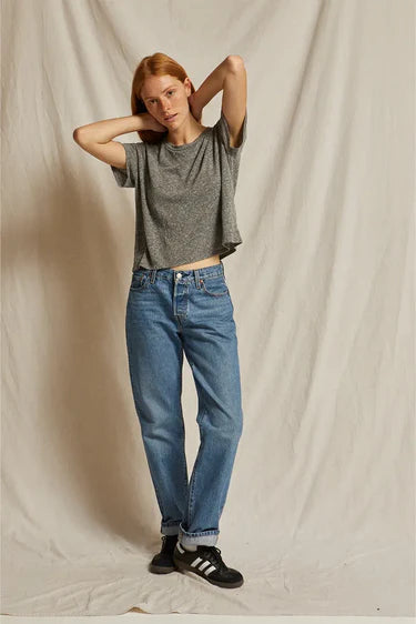Harley Cotton Short Sleeve Boxy Crew Tee in Heather Grey