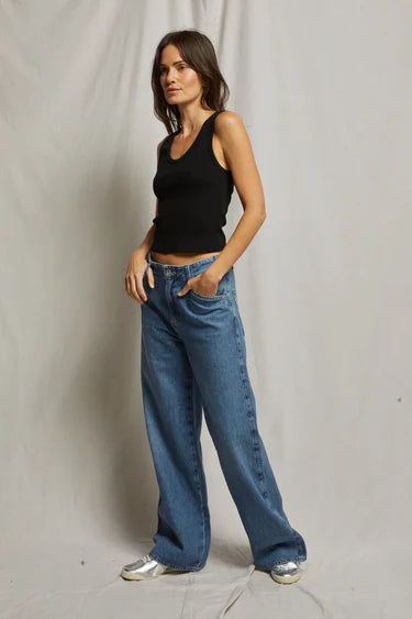 Blondie Structured Rib Bra Friendly Tank in True Black