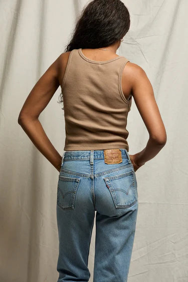 Blondie Structured Rib Bra Friendly Tank in Mocha