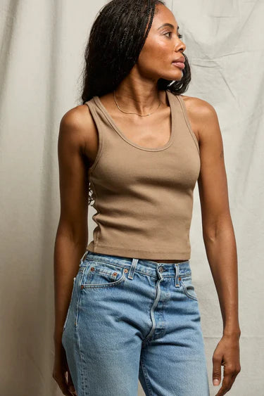 Blondie Structured Rib Bra Friendly Tank in Mocha