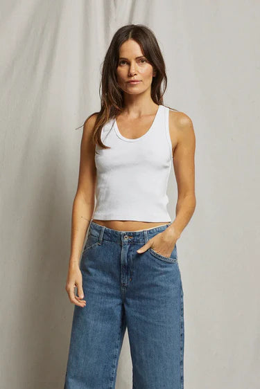 Blondie Structured Rib Bra Friendly Tank in White