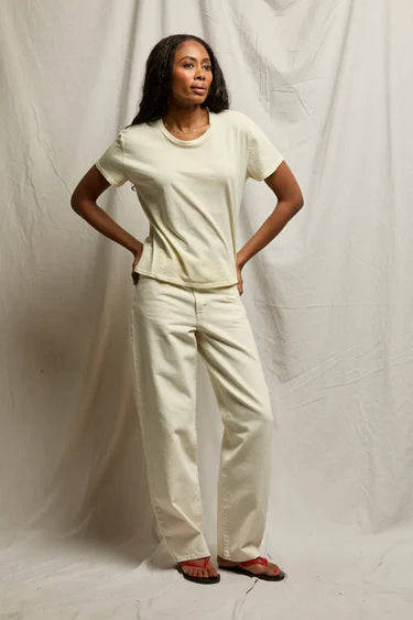 Harley Cotton Short Sleeve Boxy Crew Tee in Custard