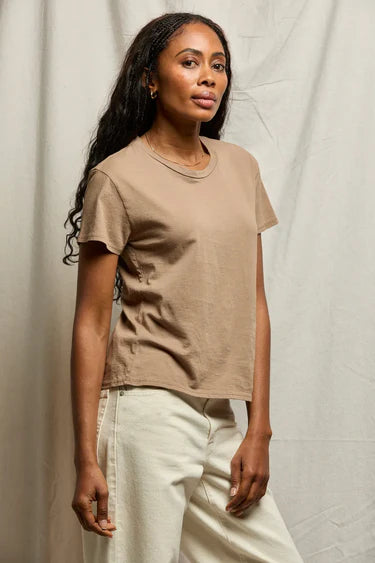Harley Cotton Short Sleeve Boxy Crew Tee in Mocha