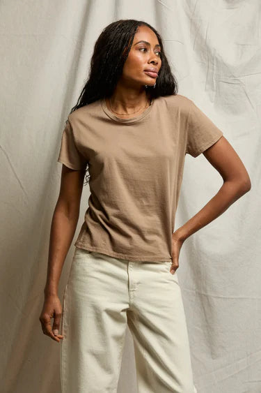 Harley Cotton Short Sleeve Boxy Crew Tee in Mocha