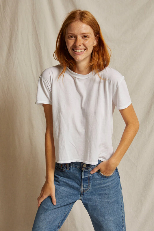 Harley Cotton Short Sleeve Boxy Crew Tee in White