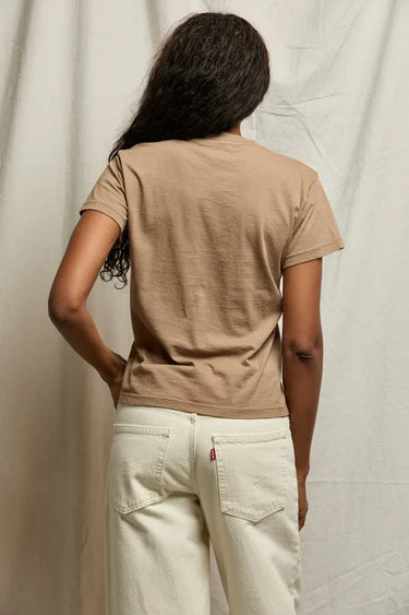 Hendrix Cotton Short Sleeve Boxy V Neck Tee in Mocha