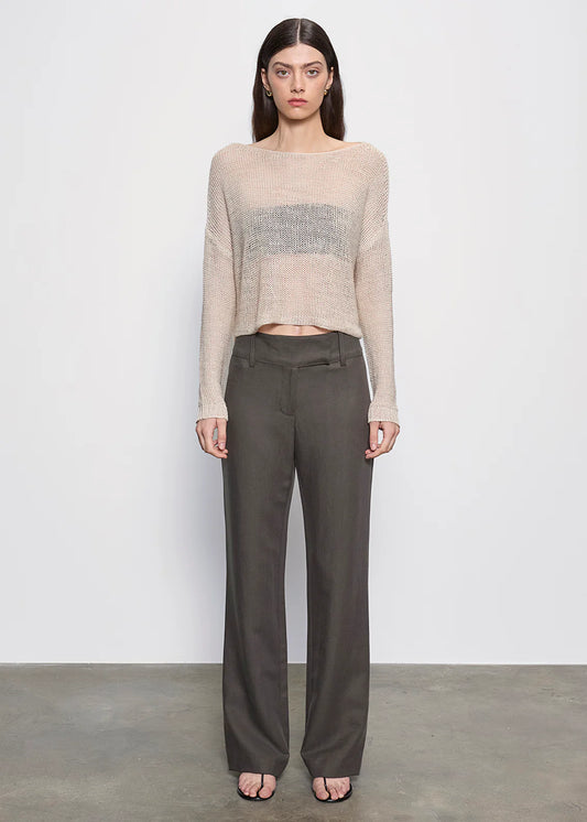 Linen Open Knit Bateau Sweater in Pearl Grey