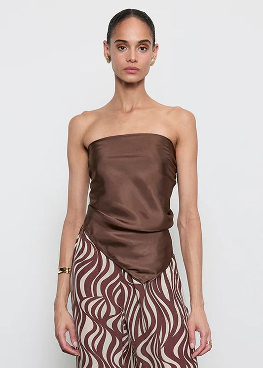 Fluid Twill Scarf Top in Chocolate