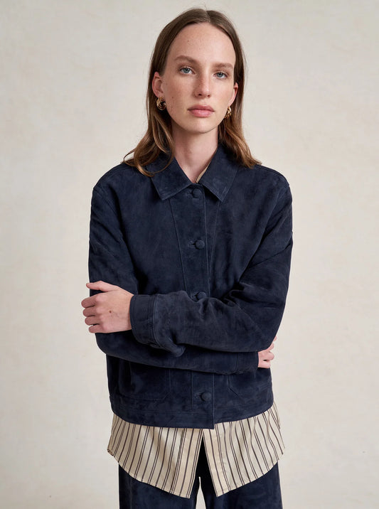 Suede Cropped Val Jacket in Navy