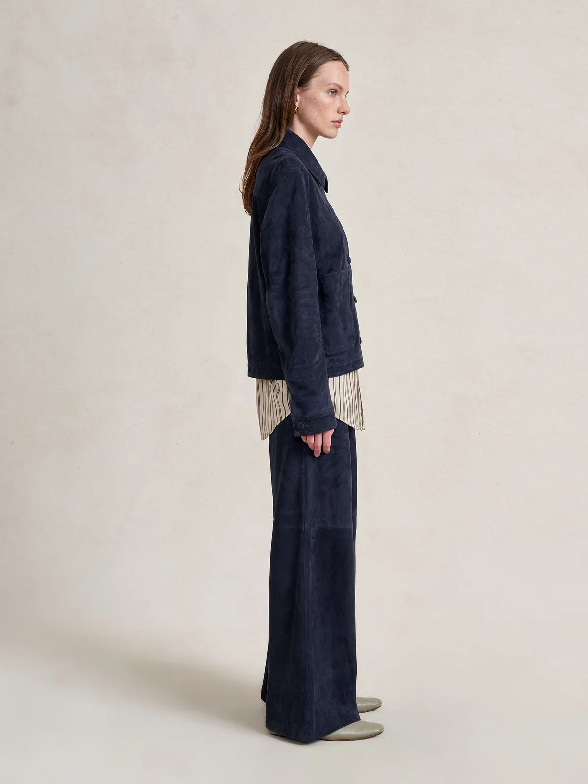 Suede Cropped Val Jacket in Navy