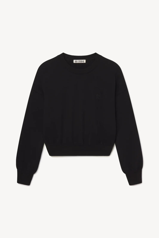 Cropped Crewneck Sweatshirt in Black