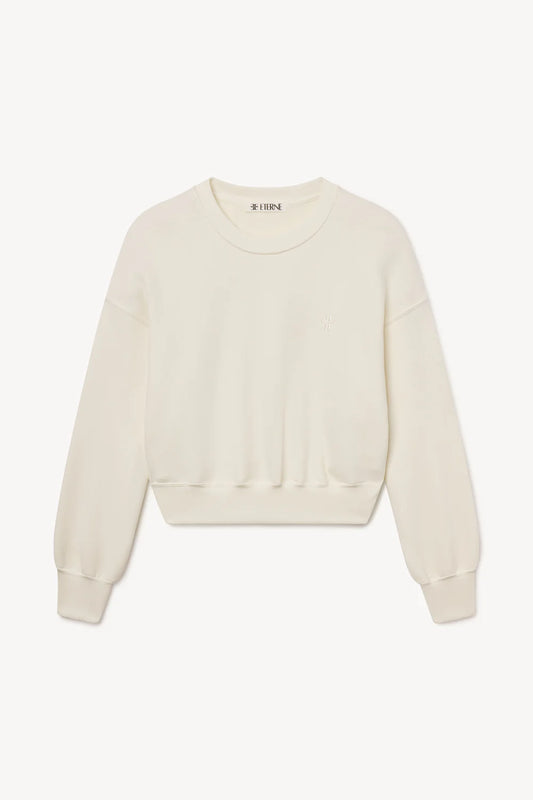 Cropped Crewneck Sweatshirt in Cream