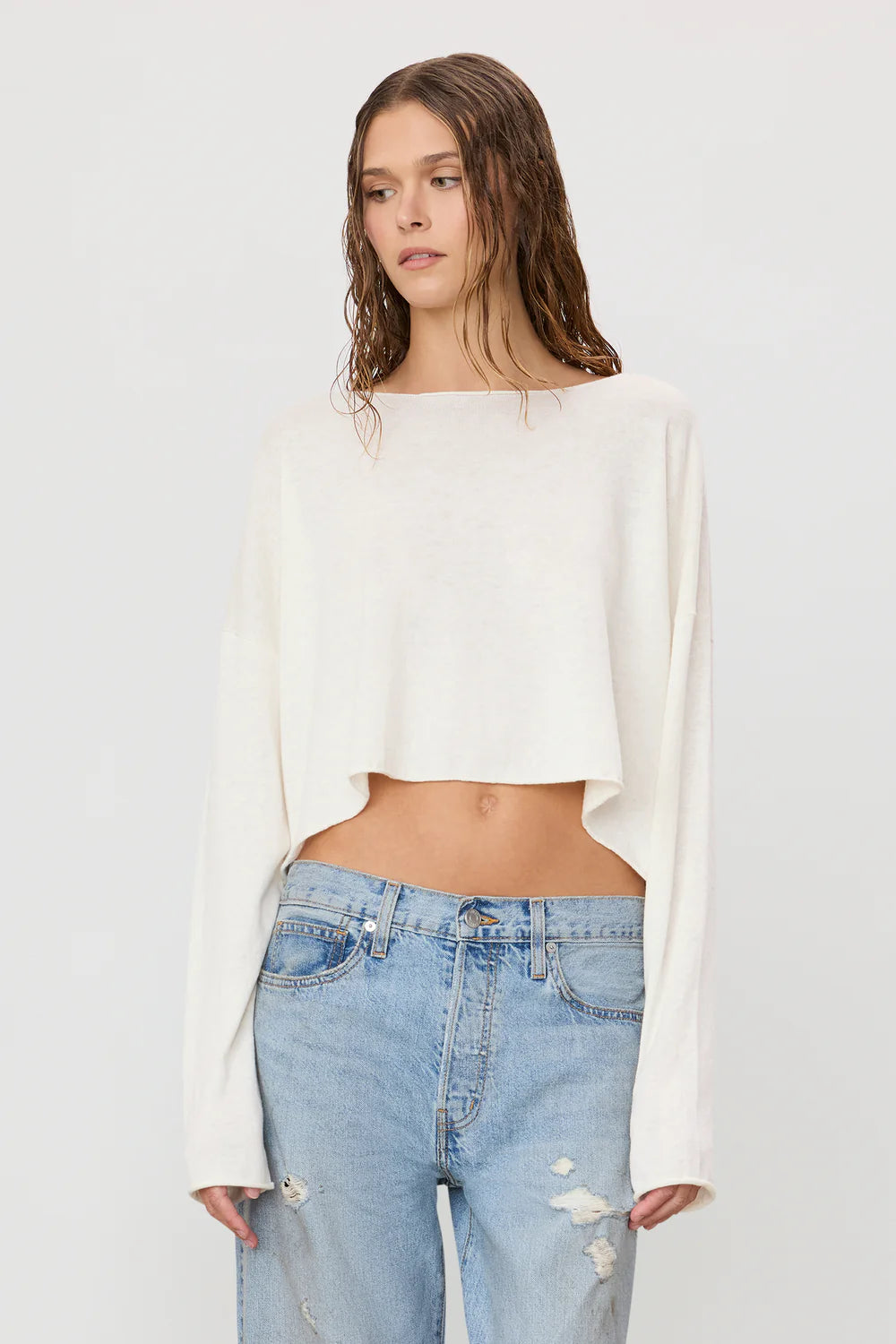 Cropped Boatneck Top in Ivory