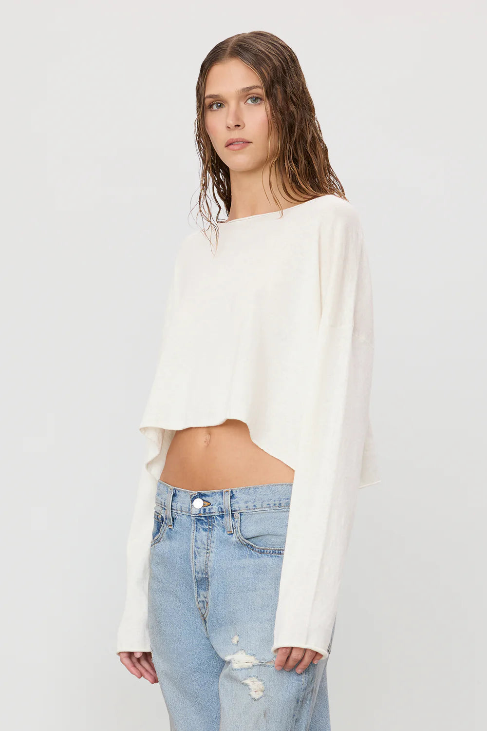 Cropped Boatneck Top in Ivory