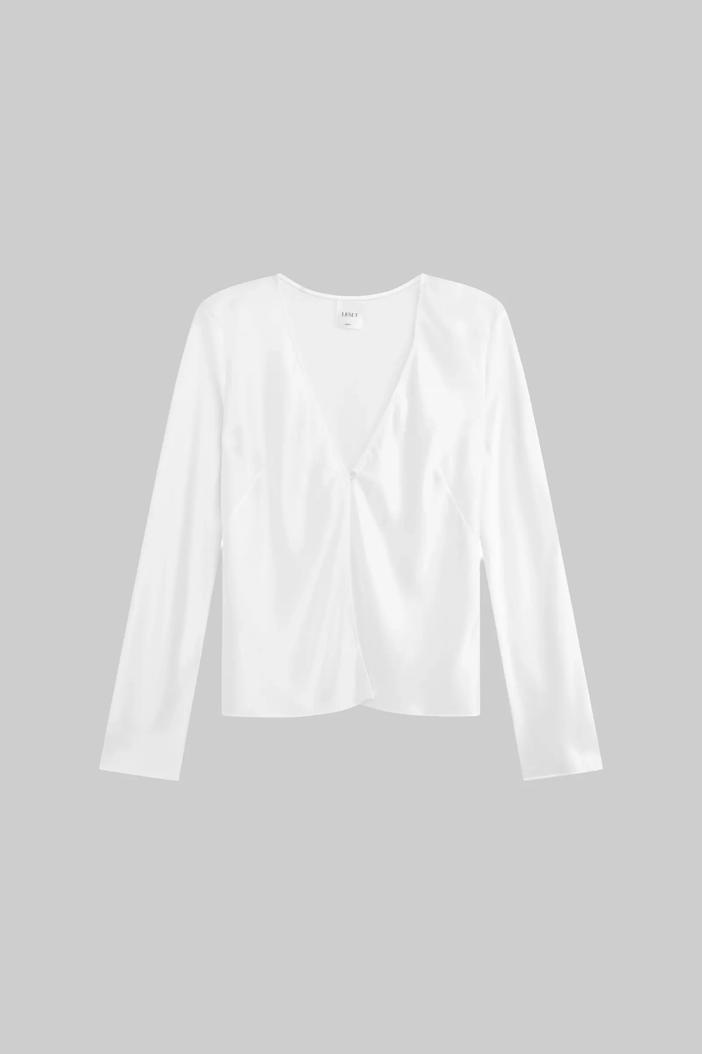 Barb Button Long Sleeve Top in Optic White