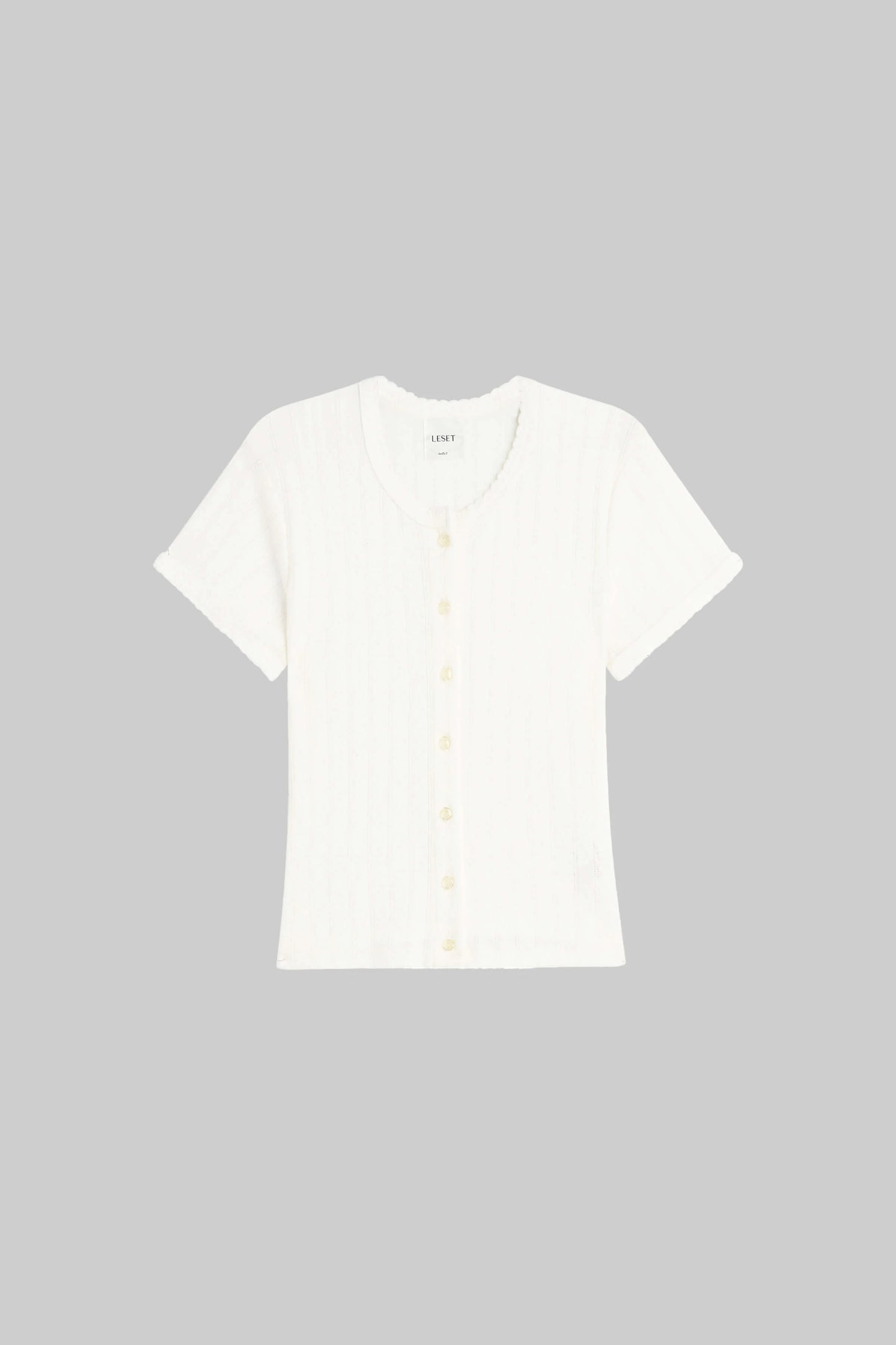 Pointelle Short Sleeve Cardigan in White