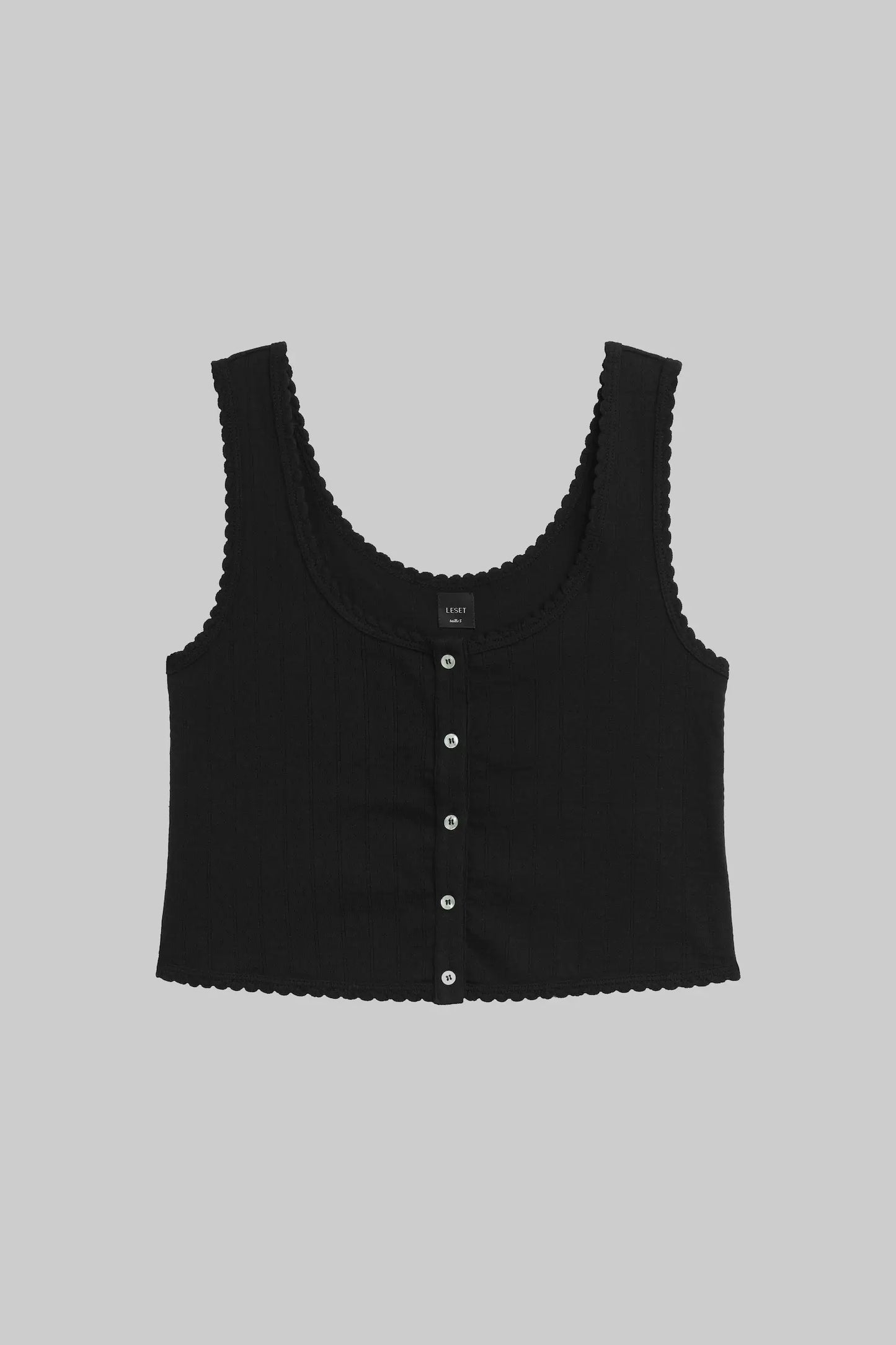 Pointelle Button Down Tank in Black
