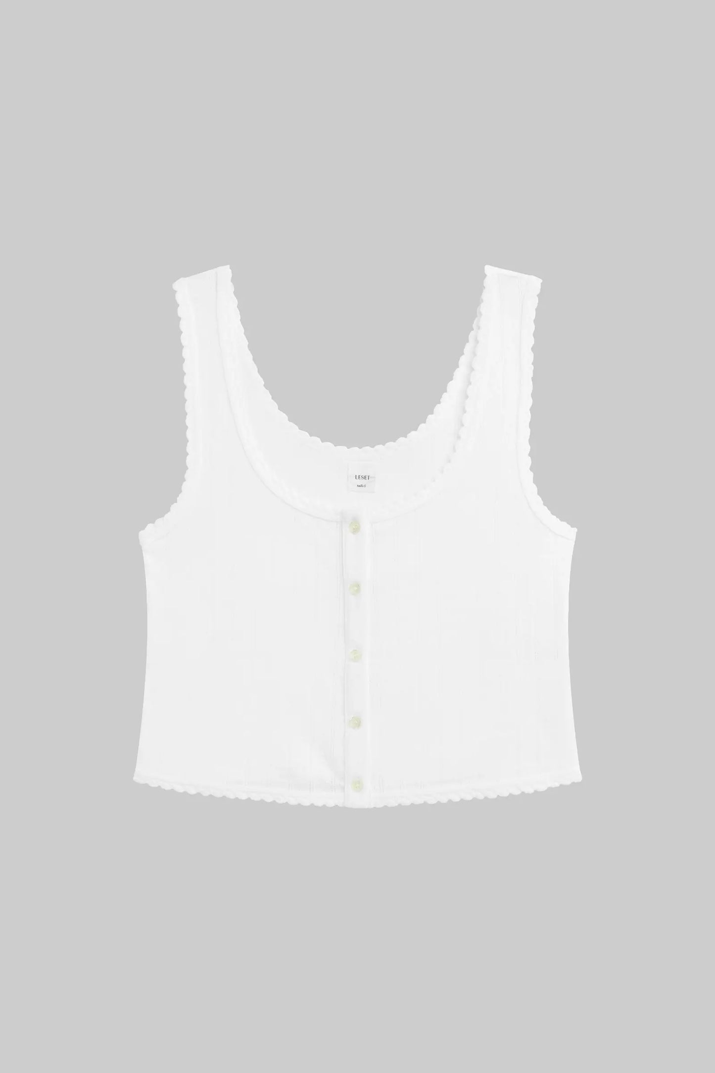Pointelle Button Down Tank in White