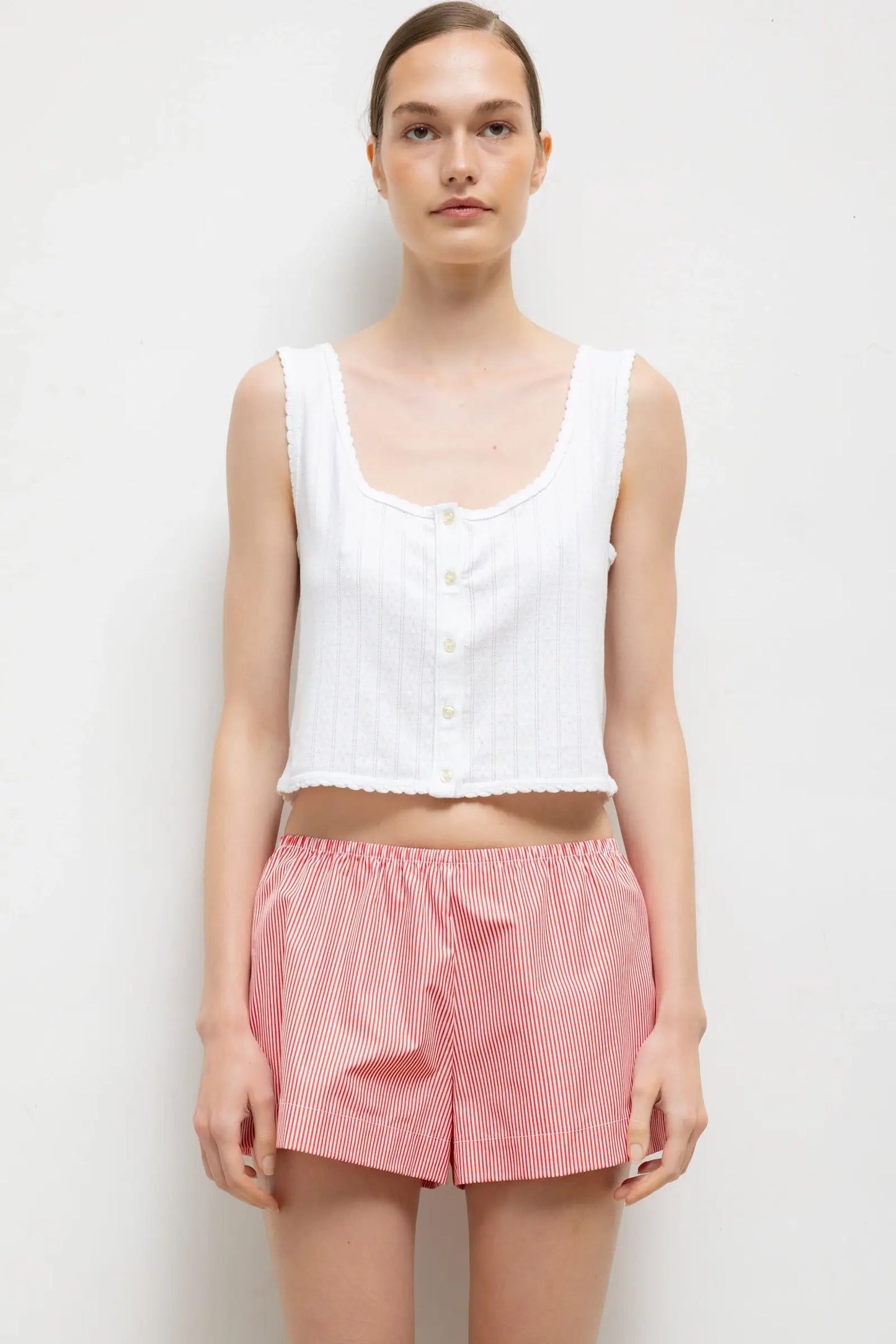 Pointelle Button Down Tank in White