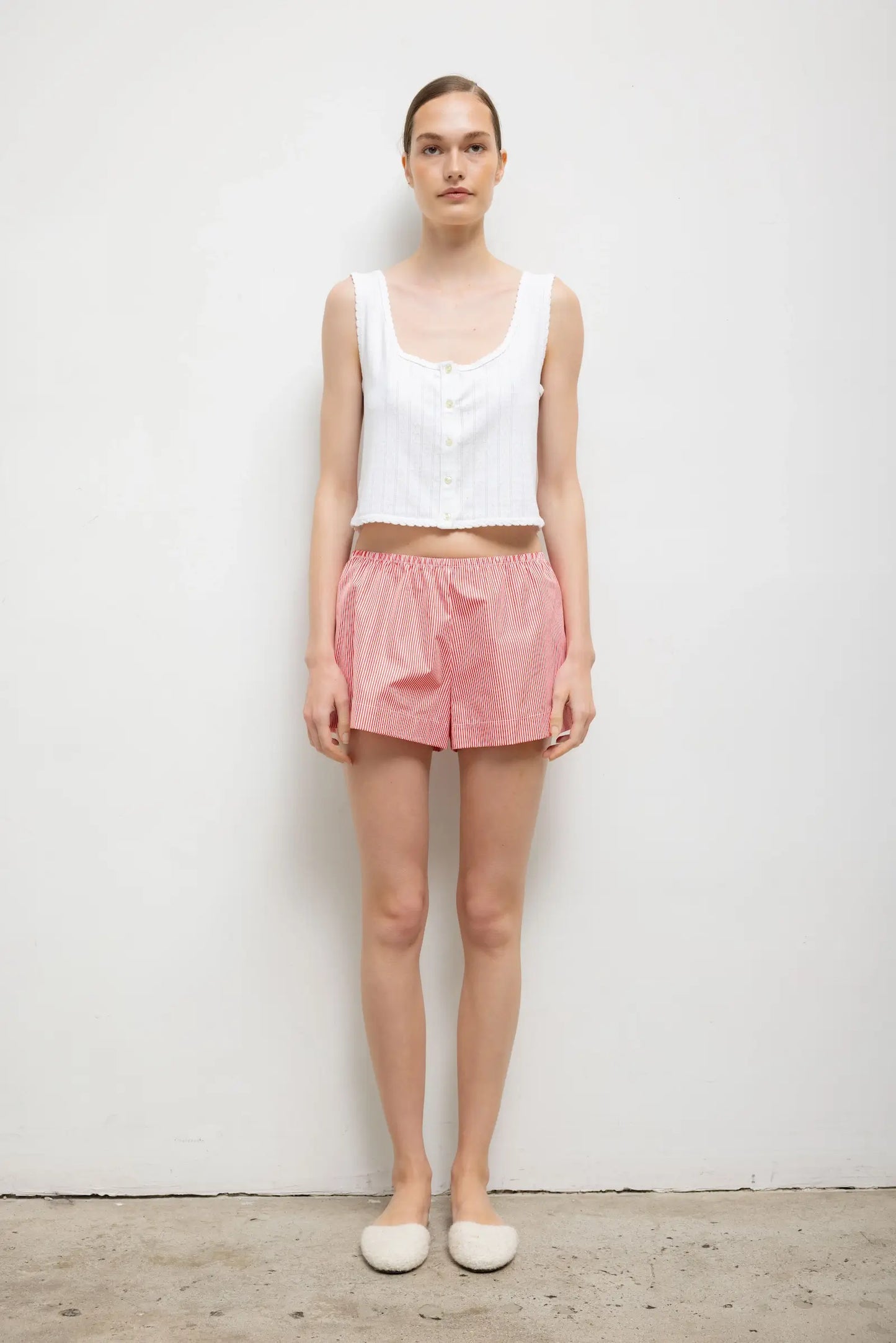 Pointelle Button Down Tank in White