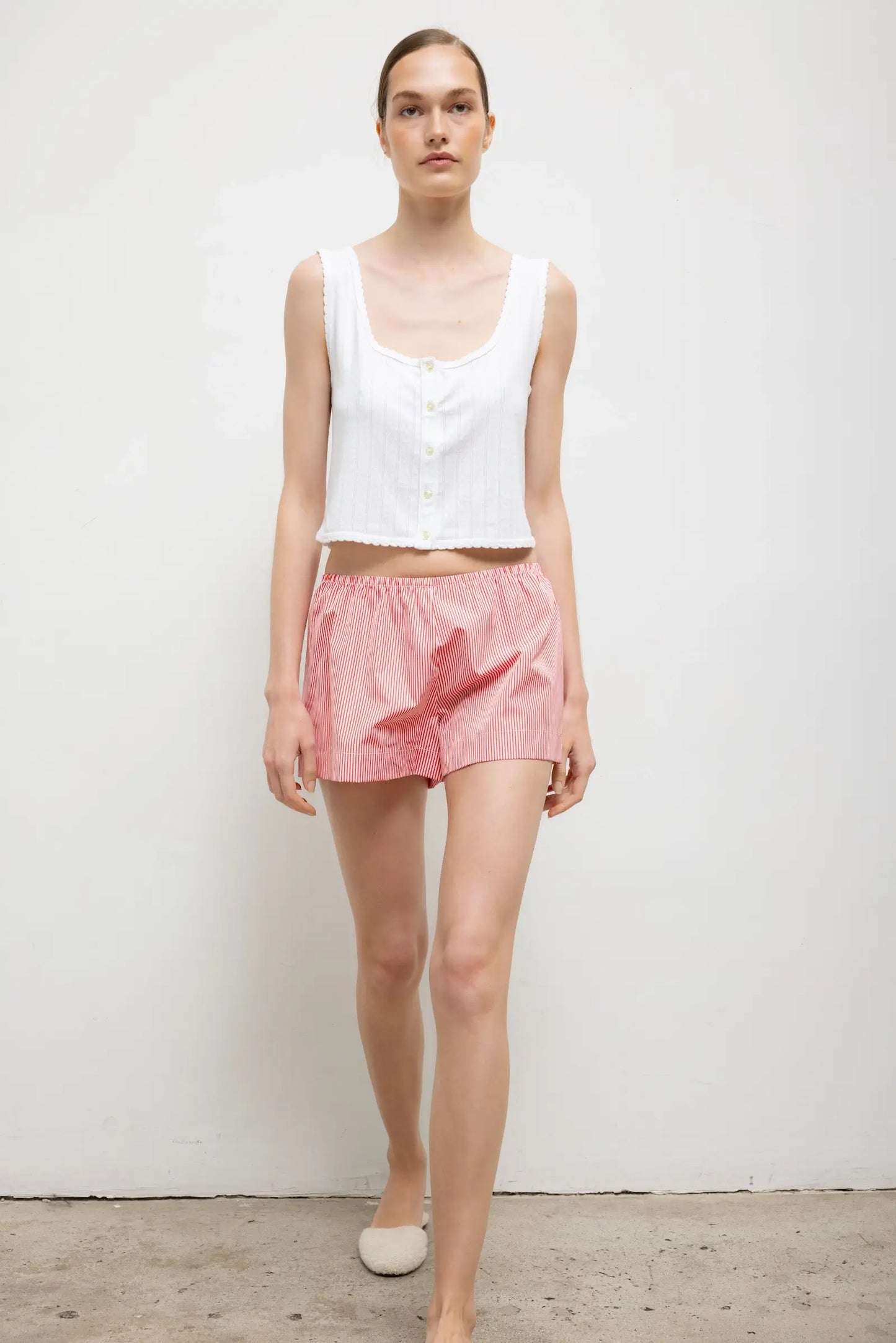 Pointelle Button Down Tank in White