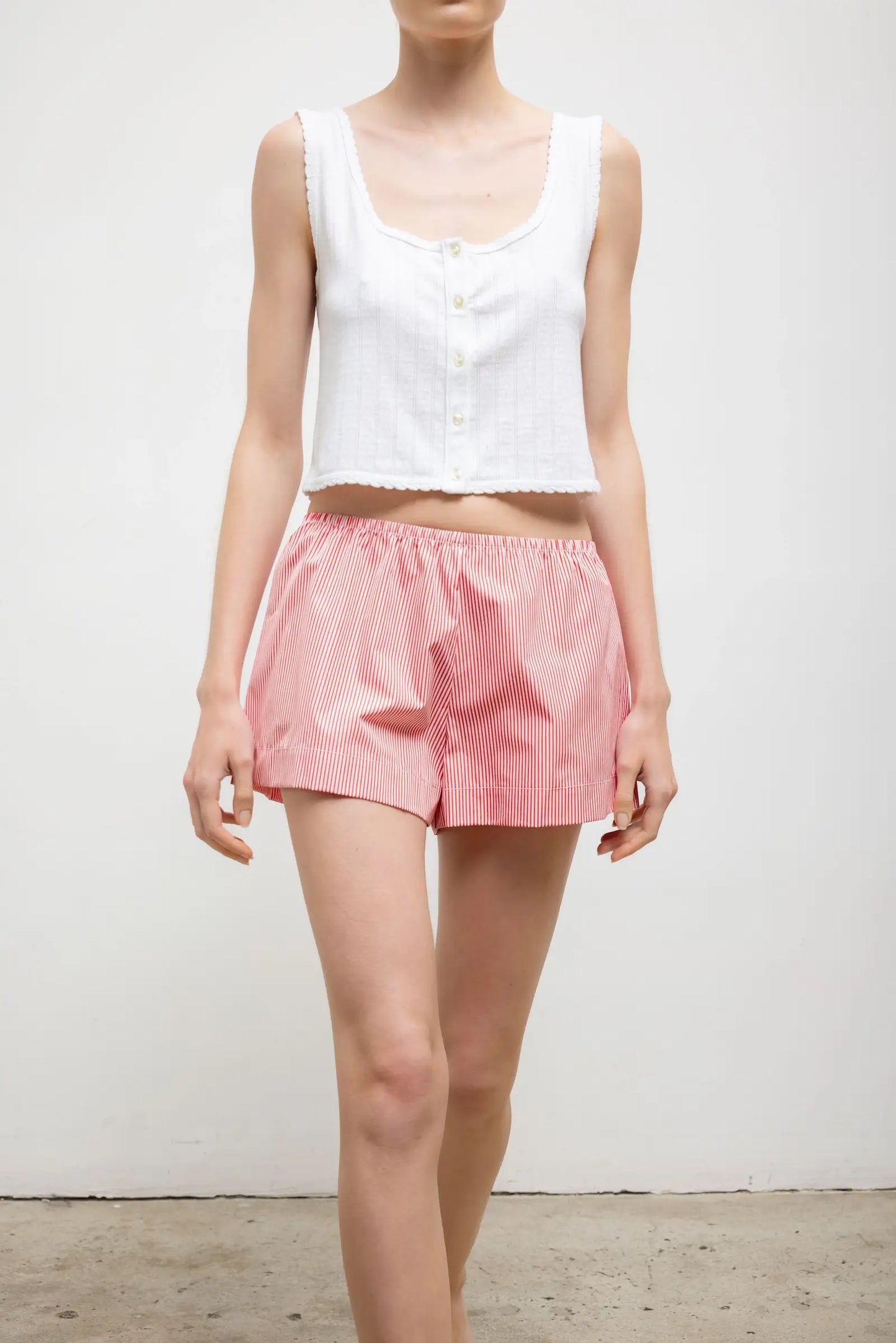 Pointelle Button Down Tank in White