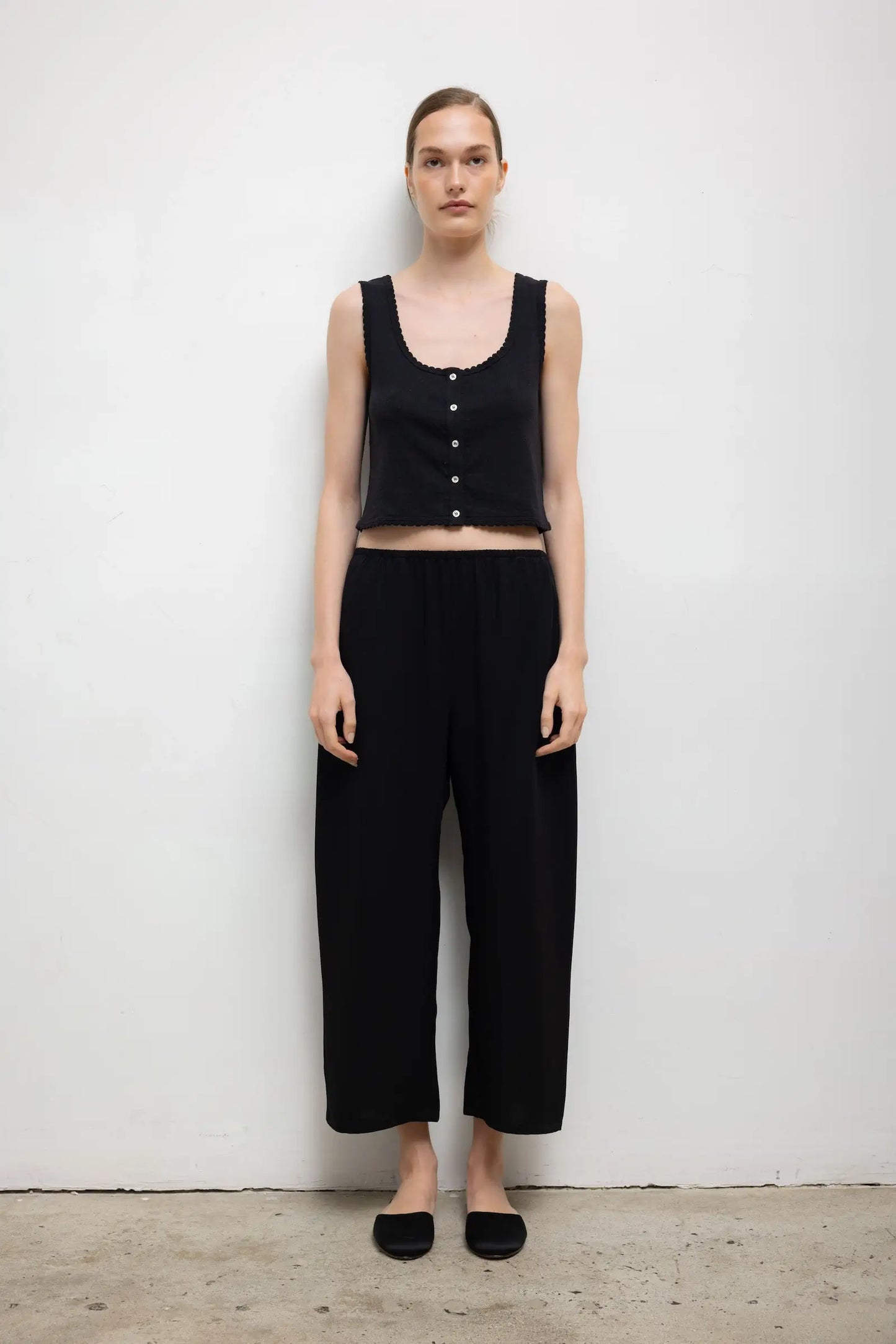 Pointelle Button Down Tank in Black