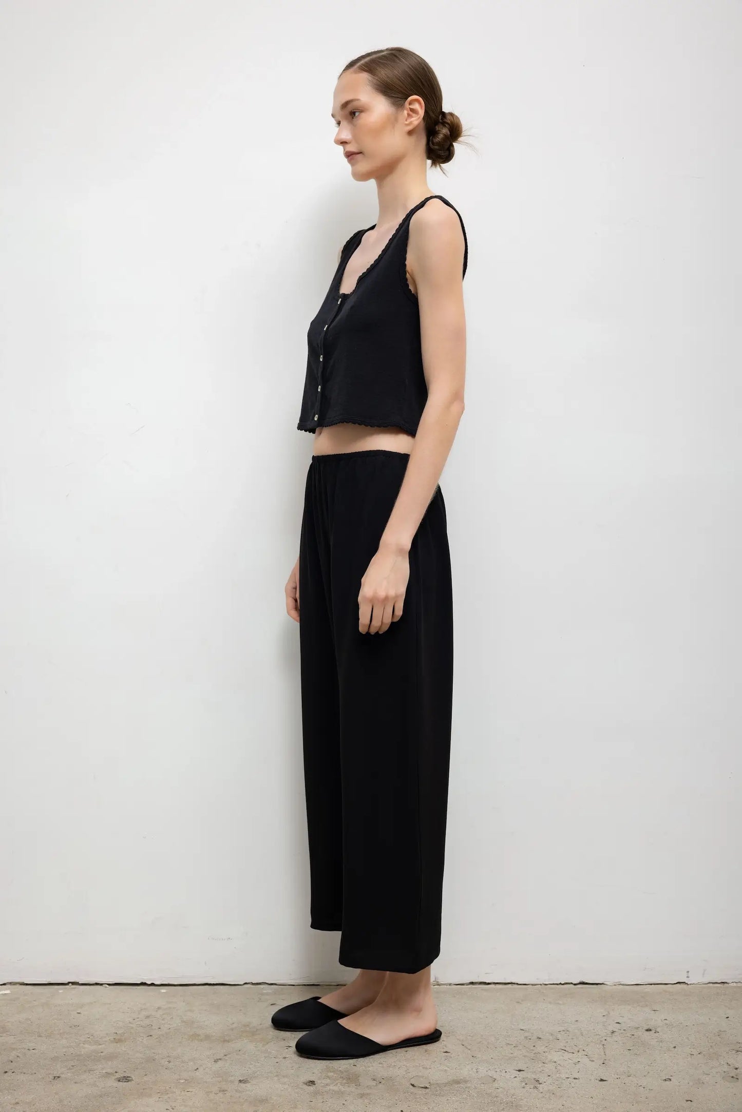 Pointelle Button Down Tank in Black