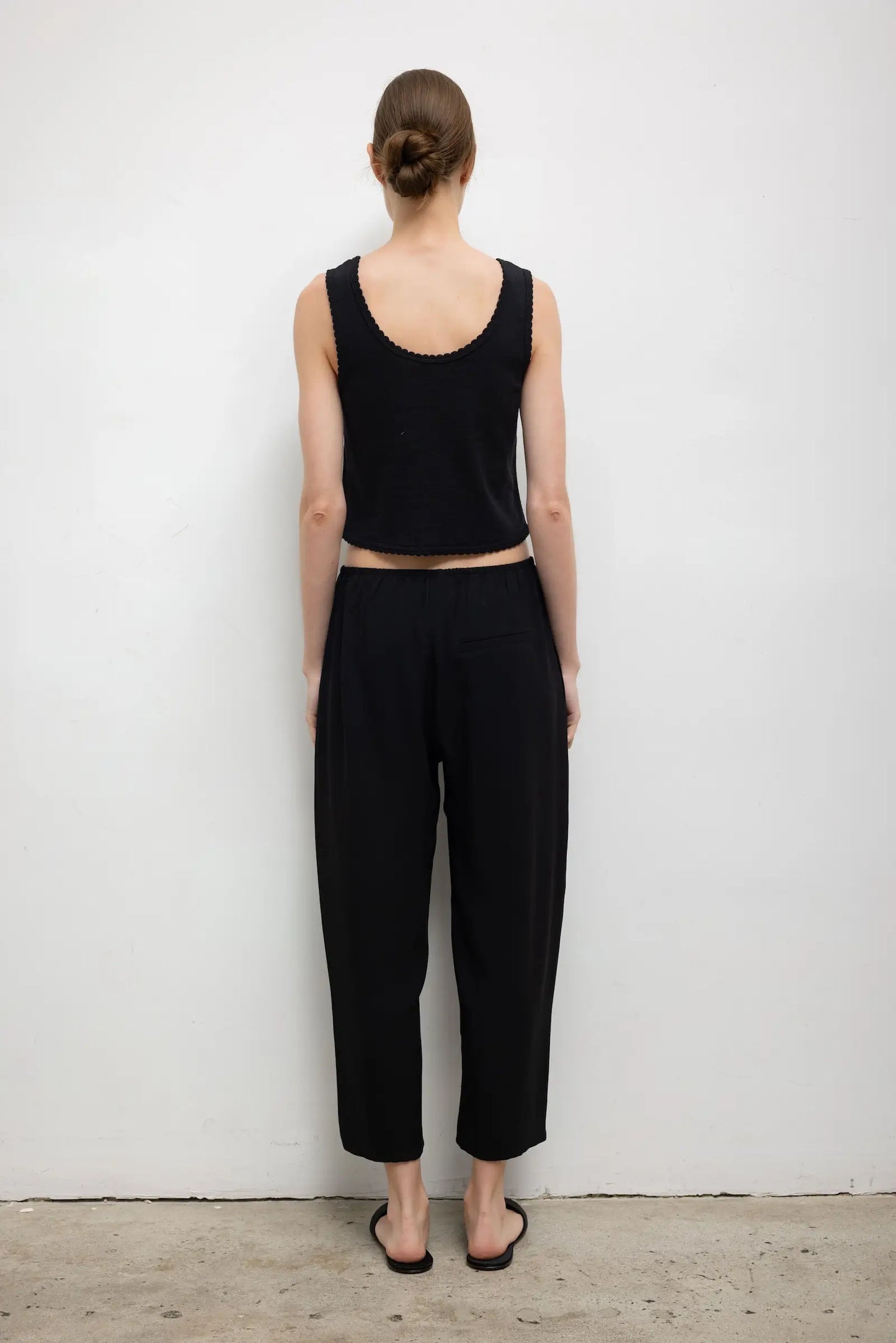 Pointelle Button Down Tank in Black