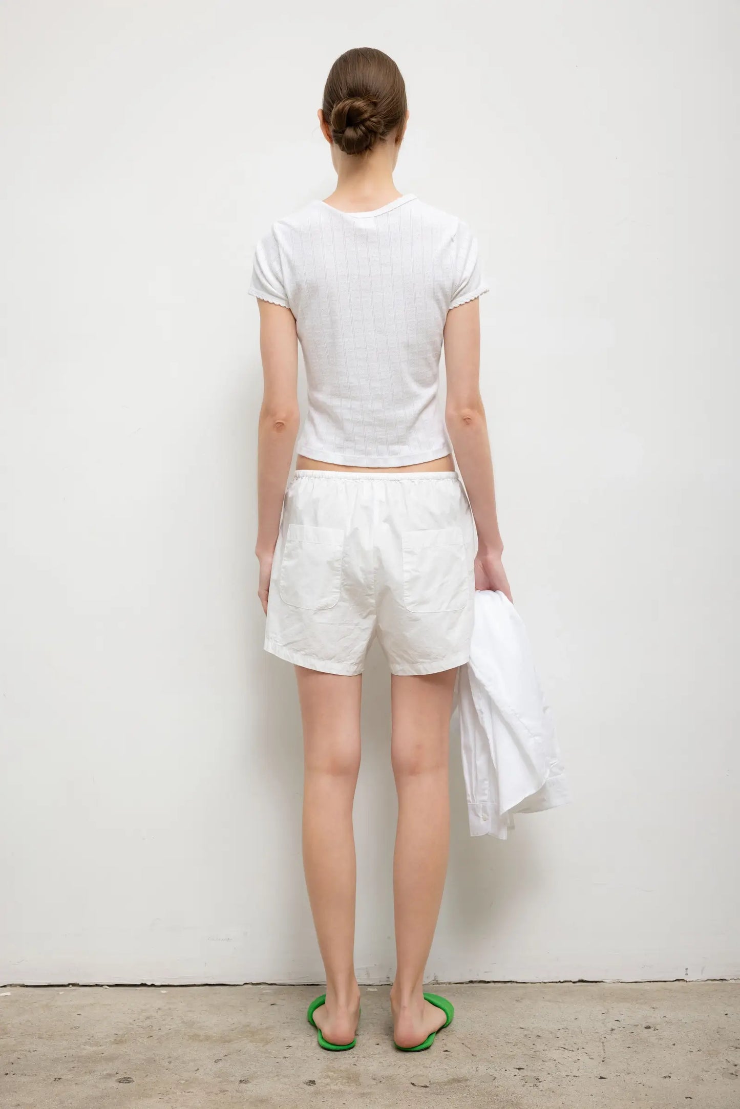 Pointelle Short Sleeve Cardigan in White