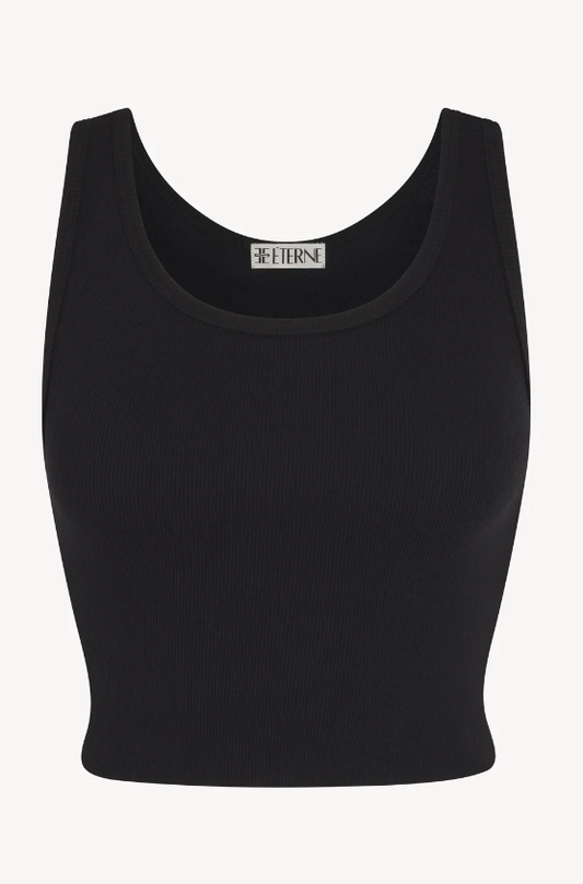 CROPPED SCOOP NECK TANK IN BLACK