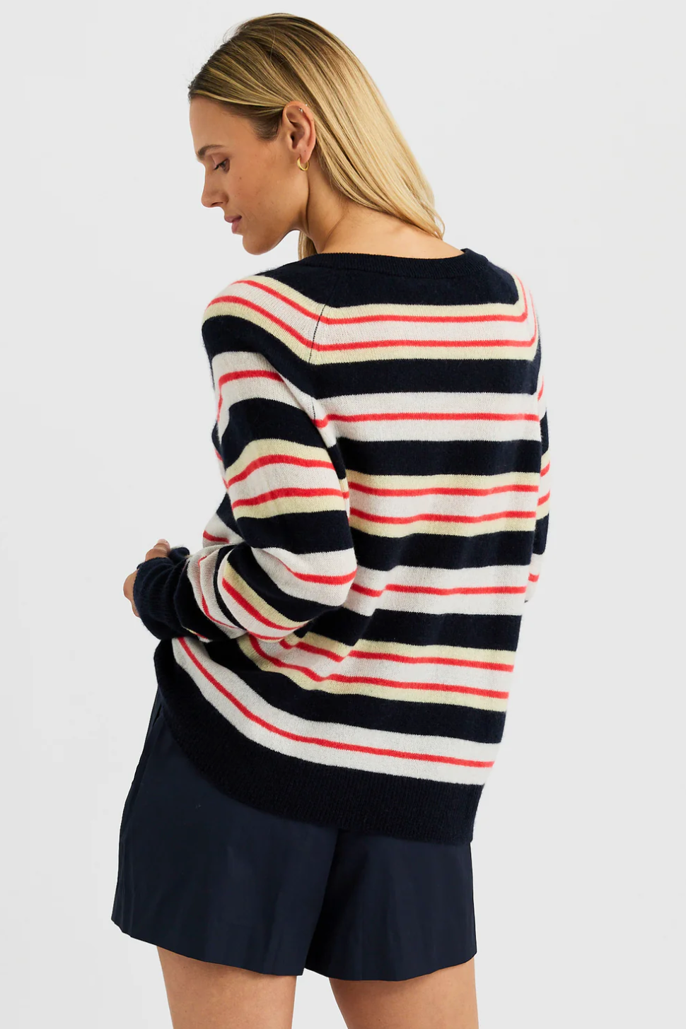 Sloane Cashmere VNeck in Citrus Stripe