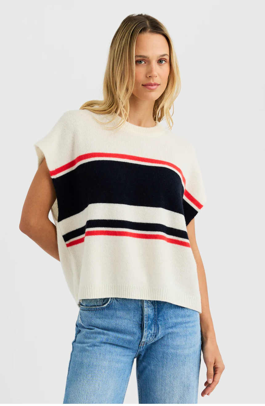 Shelly Cashmere Tee in Ecru Combo