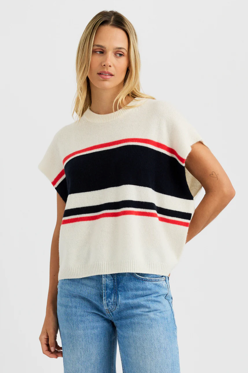 Shelly Cashmere Tee in Ecru Combo
