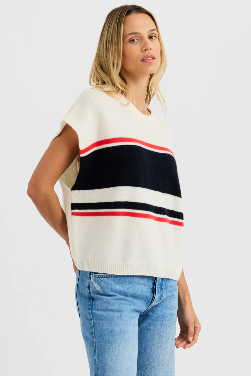 Shelly Cashmere Tee in Ecru Combo
