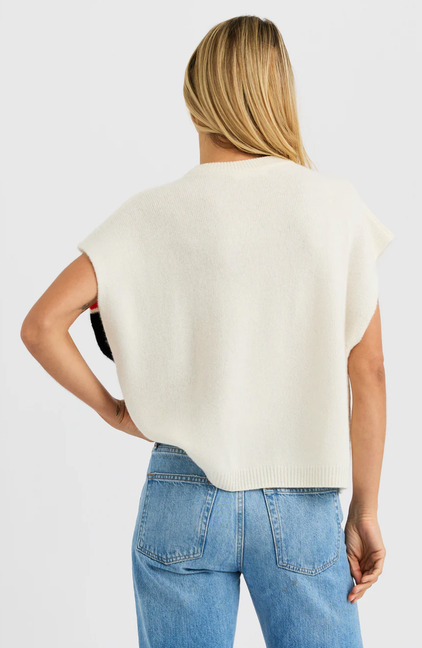 Shelly Cashmere Tee in Ecru Combo