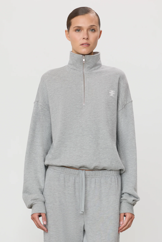 Oversized Half-Zip Sweatshirt in Heather Grey