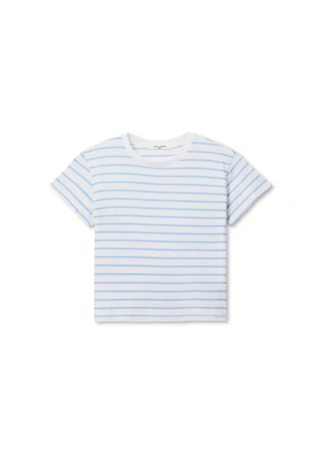 Everett Jersey Stripe Boxy Crewneck Tee in Powder Blue Stripe