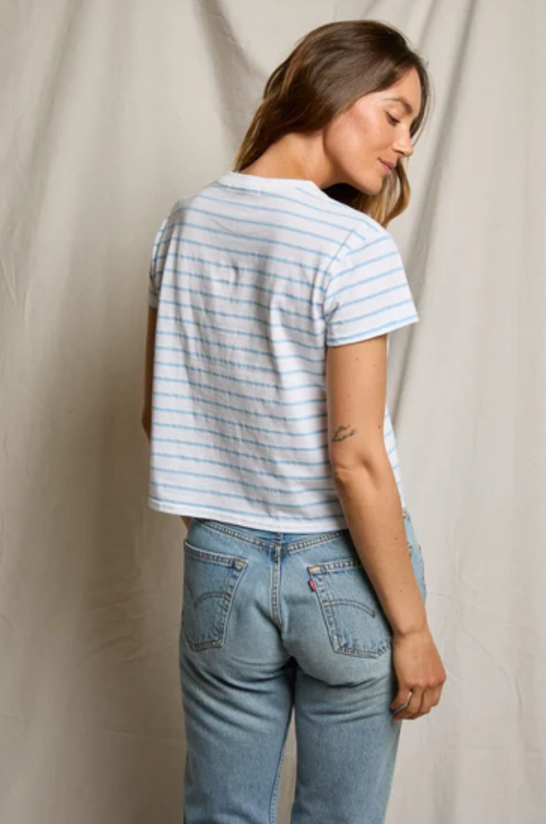 Everett Jersey Stripe Boxy Crewneck Tee in Powder Blue Stripe