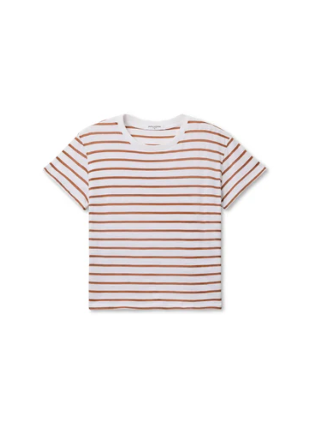 Everett Jersey Stripe Boxy Crewneck Tee in Mocha