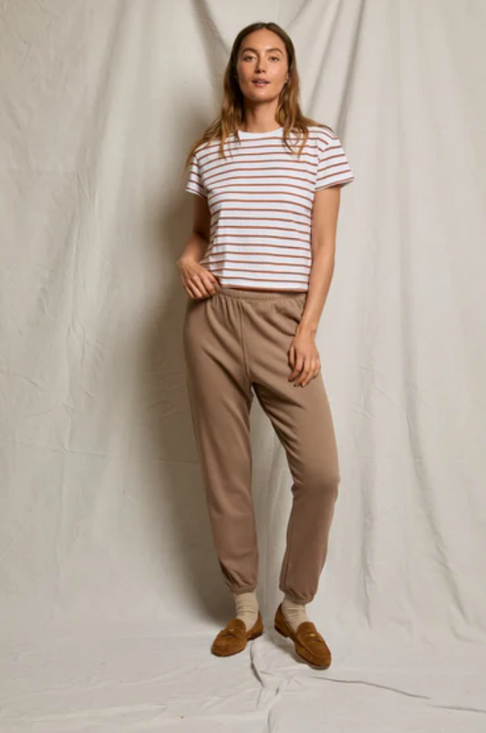 Everett Jersey Stripe Boxy Crewneck Tee in Mocha