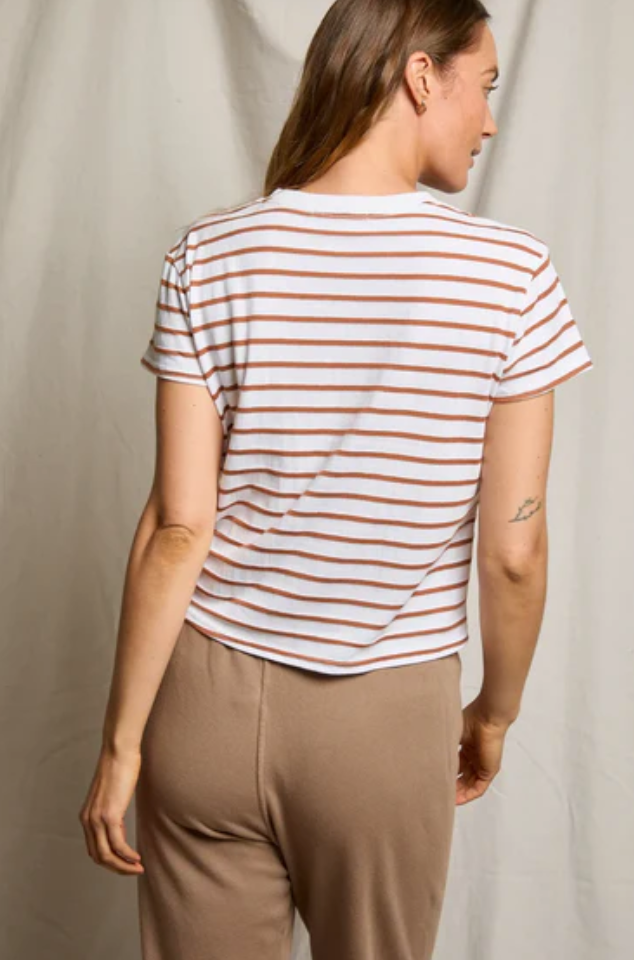 Everett Jersey Stripe Boxy Crewneck Tee in Mocha