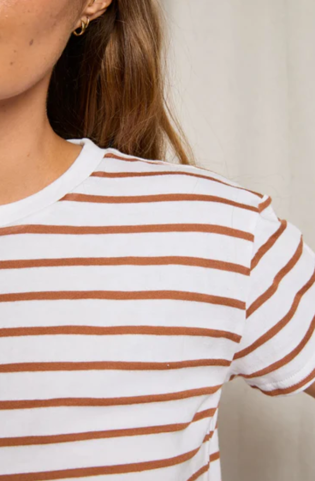 Everett Jersey Stripe Boxy Crewneck Tee in Mocha