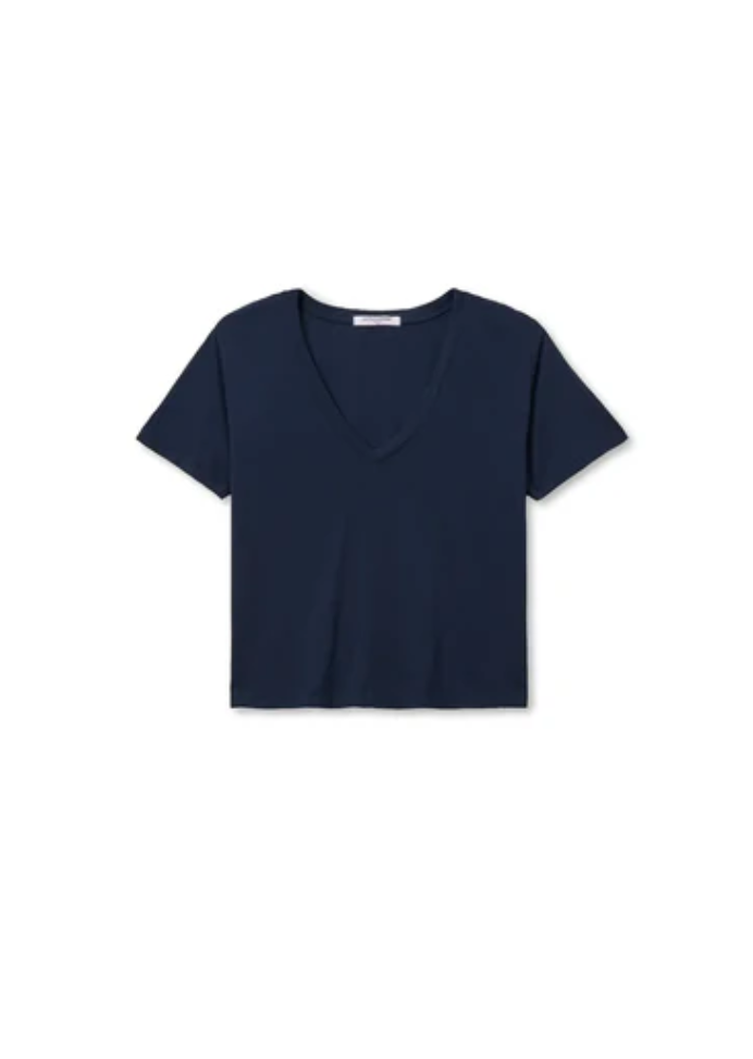 Beckett Crispy Cotton V/U Neck Tee in Navy