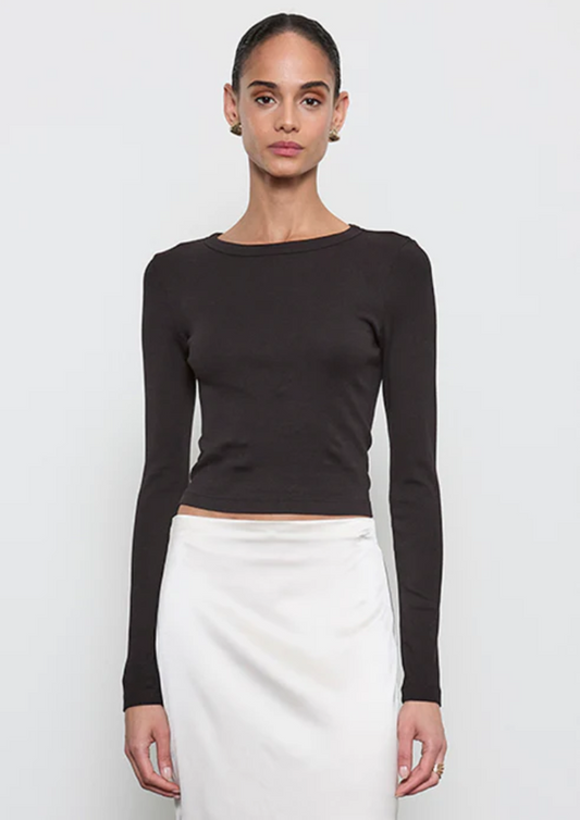 Supima Baby Rib L/S Cropped Top in Black
