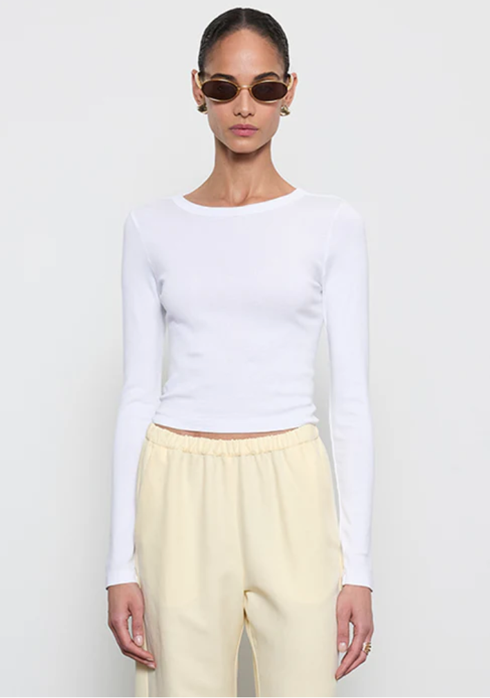 Supima Baby Rib L/S Cropped Top in White
