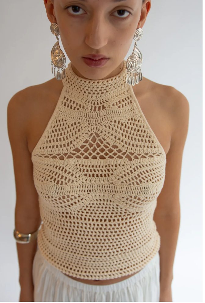 Egypt Crochet Top in Bone