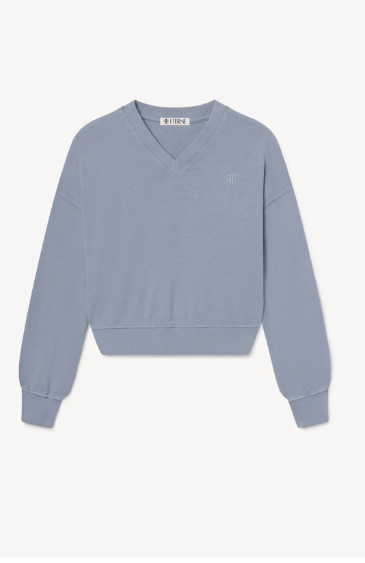 Cropped V-Neck Sweatshirt in Slate